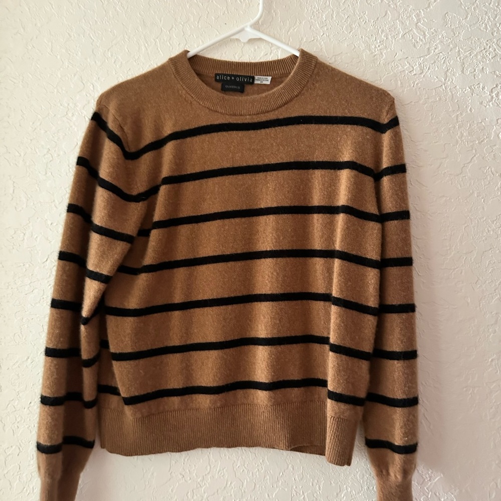 Alice + Olivia Tan Striped Sweater
